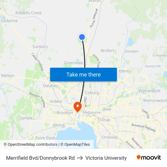 Merrifield Bvd/Donnybrook Rd to Victoria University map