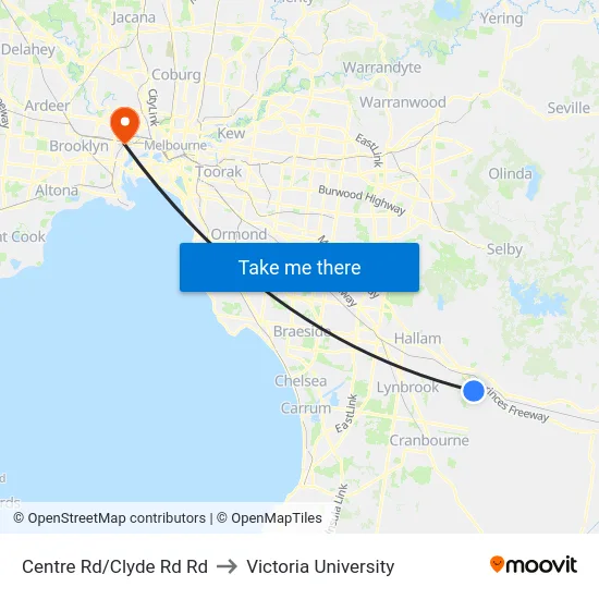 Centre Rd/Clyde Rd Rd to Victoria University map