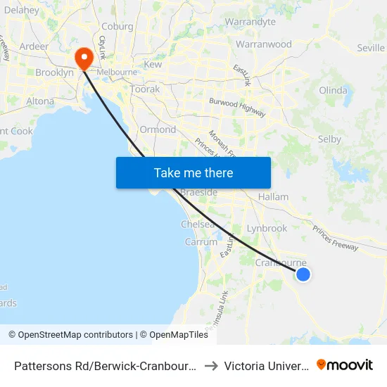 Pattersons Rd/Berwick-Cranbourne Rd to Victoria University map