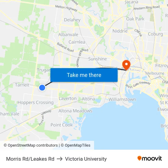 Morris Rd/Leakes Rd to Victoria University map