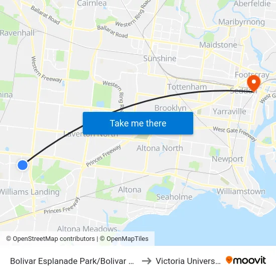 Bolivar Esplanade Park/Bolivar Esp to Victoria University map