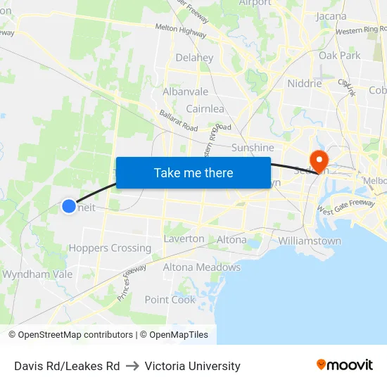 Davis Rd/Leakes Rd to Victoria University map