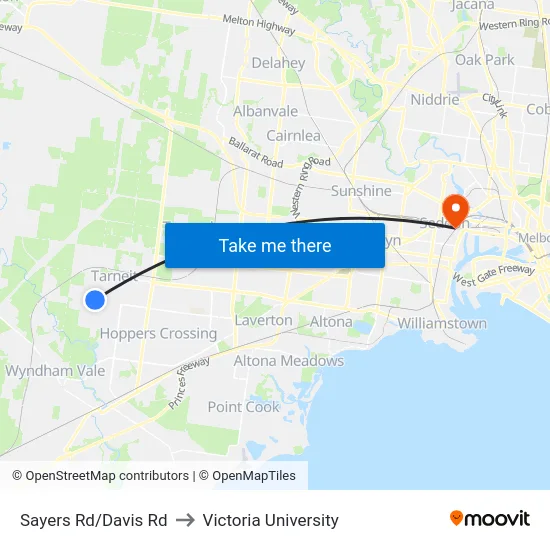 Sayers Rd/Davis Rd to Victoria University map