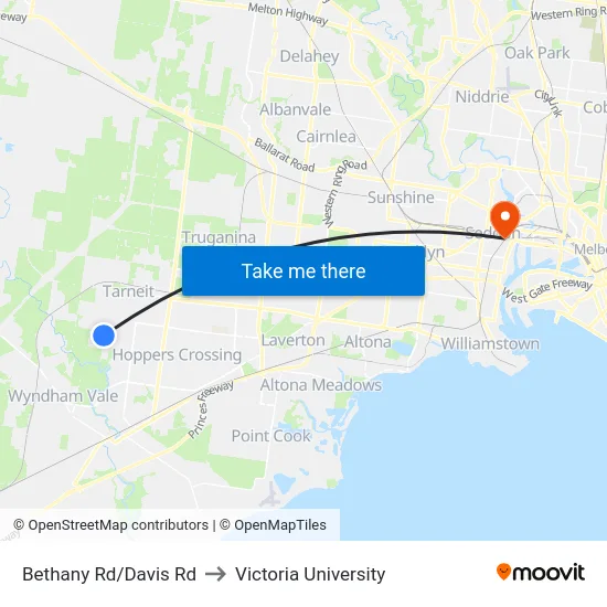 Bethany Rd/Davis Rd to Victoria University map