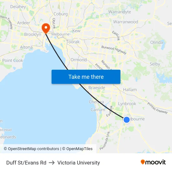 Duff St/Evans Rd to Victoria University map
