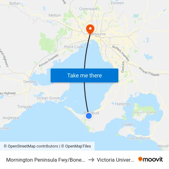 Mornington Peninsula Fwy/Boneo Rd to Victoria University map