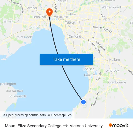 Mount Eliza Secondary College to Victoria University map