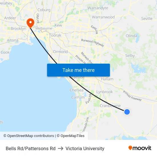 Bells Rd/Pattersons Rd to Victoria University map