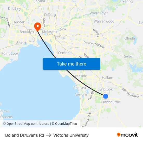 Boland Dr/Evans Rd to Victoria University map