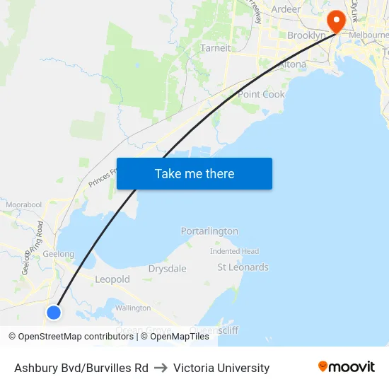Ashbury Bvd/Burvilles Rd to Victoria University map
