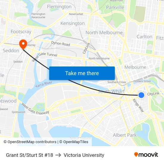 Grant St/Sturt St #18 to Victoria University map