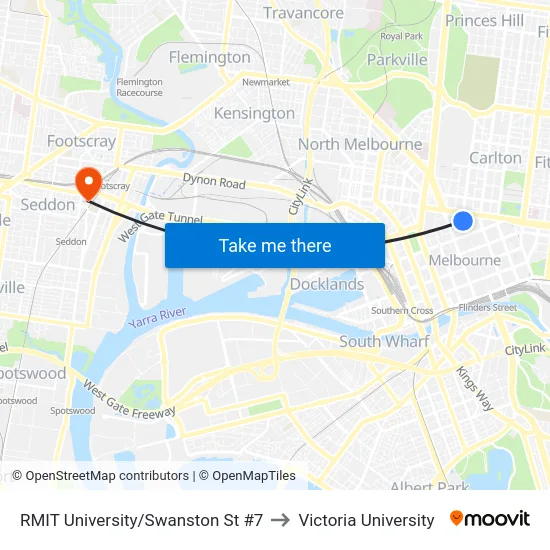 RMIT University/Swanston St #7 to Victoria University map