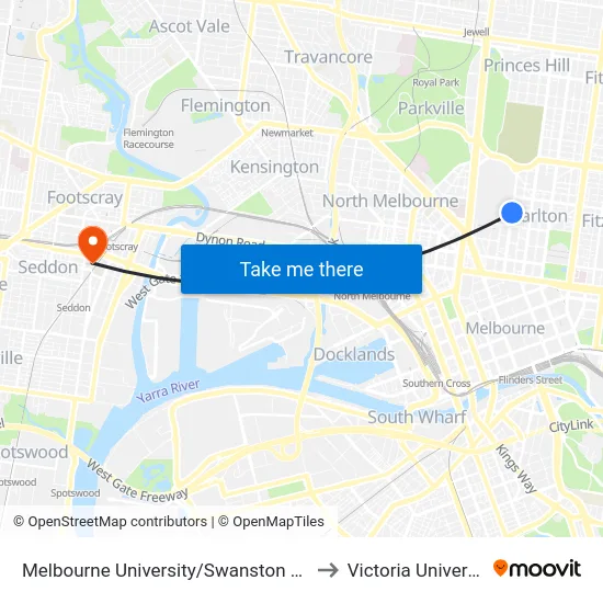 Melbourne University/Swanston St #1 to Victoria University map