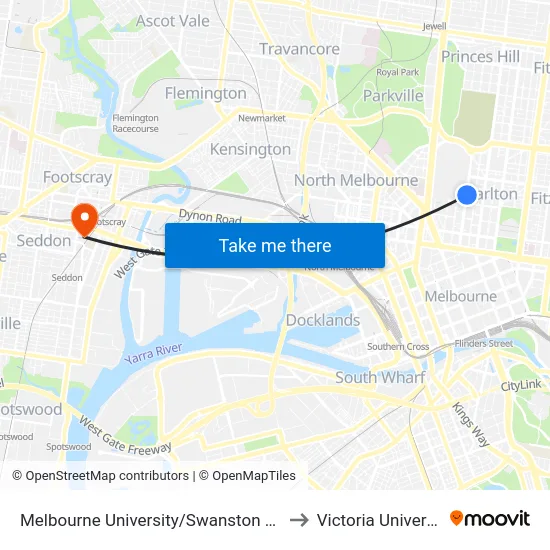 Melbourne University/Swanston St #1 to Victoria University map