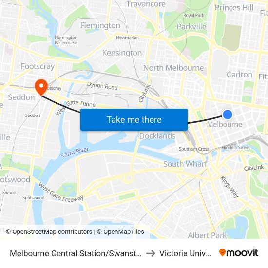 Melbourne Central Station/Swanston St #8 to Victoria University map