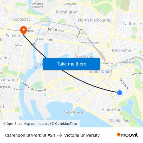 Clarendon St/Park St #24 to Victoria University map