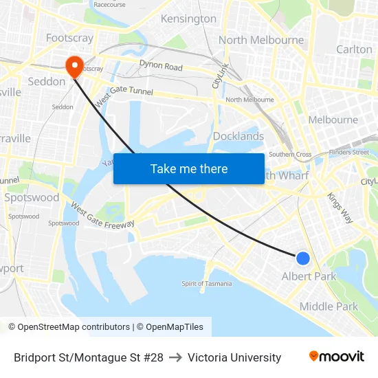 Bridport St/Montague St #28 to Victoria University map