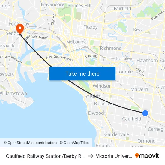 Caulfield Railway Station/Derby Rd #57 to Victoria University map