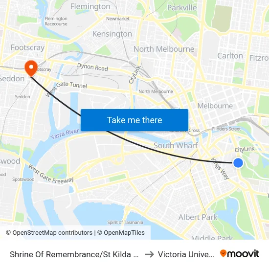 Shrine Of Remembrance/St Kilda Rd #19 to Victoria University map