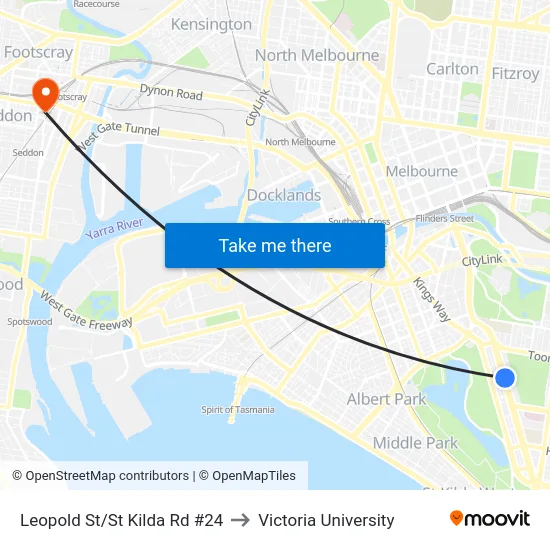Leopold St/St Kilda Rd #24 to Victoria University map