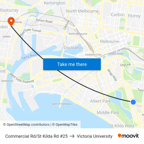 Commercial Rd/St Kilda Rd #25 to Victoria University map
