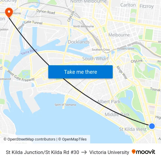 St Kilda Junction/St Kilda Rd #30 to Victoria University map