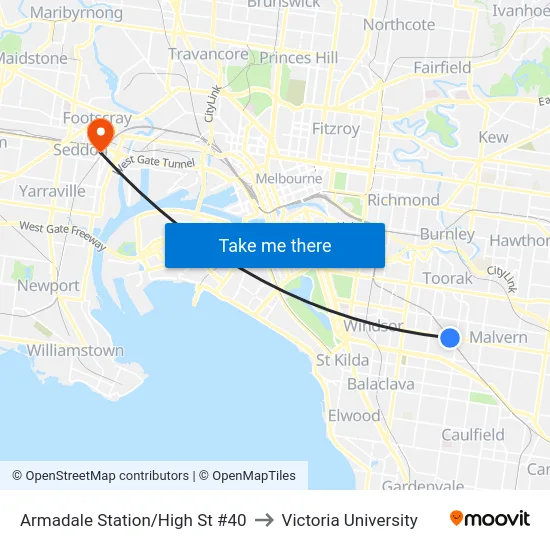Armadale Station/High St #40 to Victoria University map