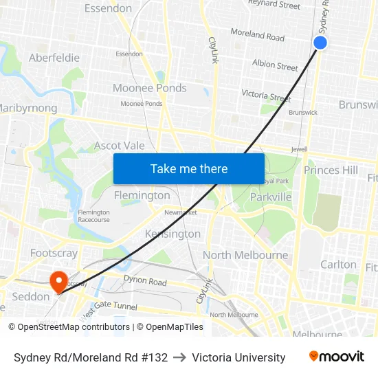 Sydney Rd/Moreland Rd #132 to Victoria University map