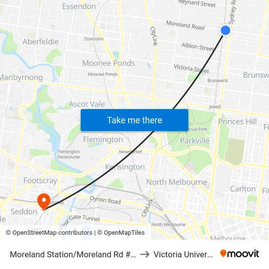 Moreland Station/Moreland Rd #133 to Victoria University map
