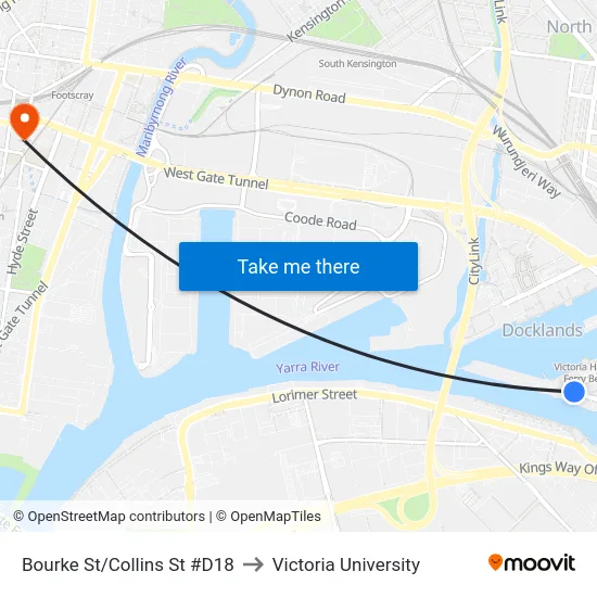 Bourke St/Collins St #D18 to Victoria University map