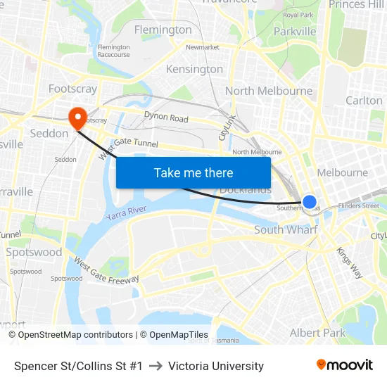 Spencer St/Collins St #1 to Victoria University map