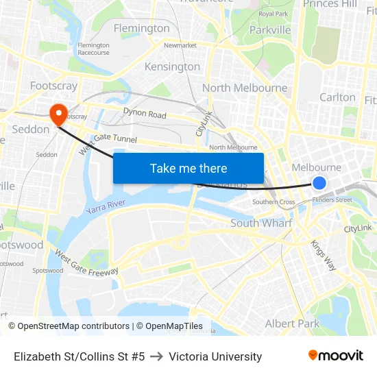 Elizabeth St/Collins St #5 to Victoria University map