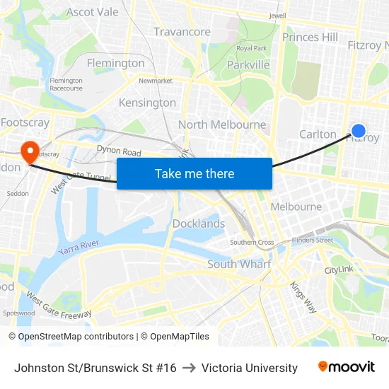 Johnston St/Brunswick St #16 to Victoria University map