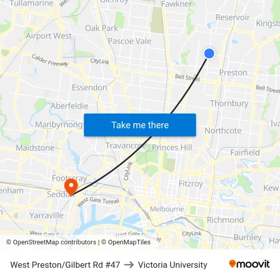 West Preston/Gilbert Rd #47 to Victoria University map