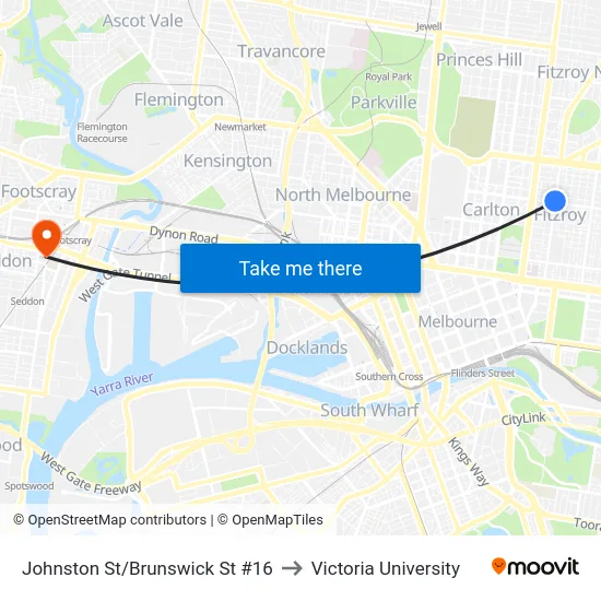 Johnston St/Brunswick St #16 to Victoria University map