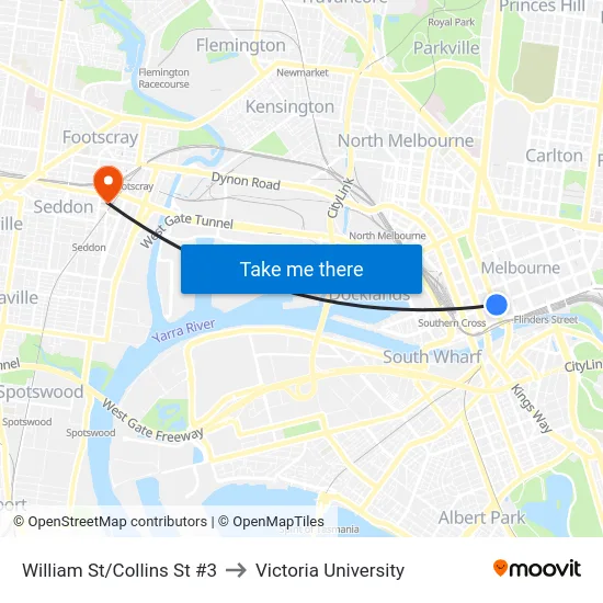 William St/Collins St #3 to Victoria University map