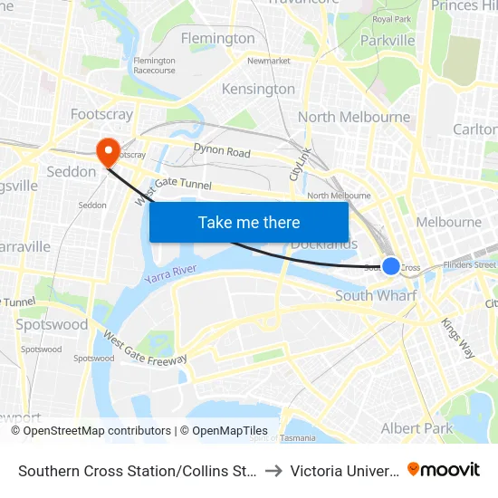 Southern Cross Station/Collins St #D14 to Victoria University map