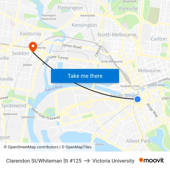 Clarendon St/Whiteman St #125 to Victoria University map