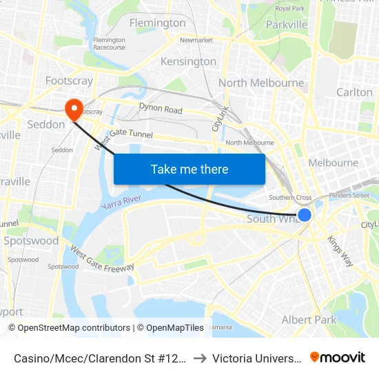 Casino/Mcec/Clarendon St #124a to Victoria University map