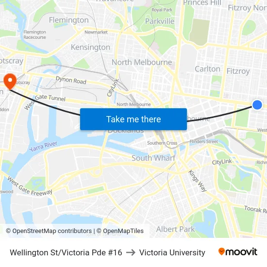 Wellington St/Victoria Pde #16 to Victoria University map