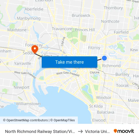 North Richmond Railway Station/Victoria St #19 to Victoria University map