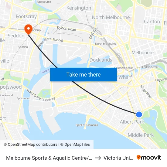 Melbourne Sports & Aquatic Centre/Albert Rd #131 to Victoria University map