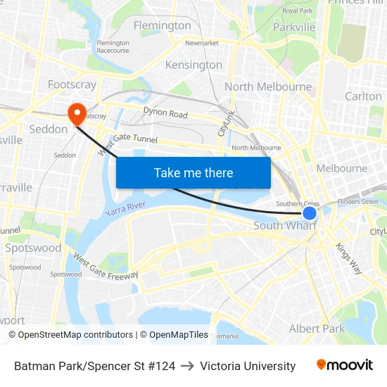 Batman Park/Spencer St #124 to Victoria University map