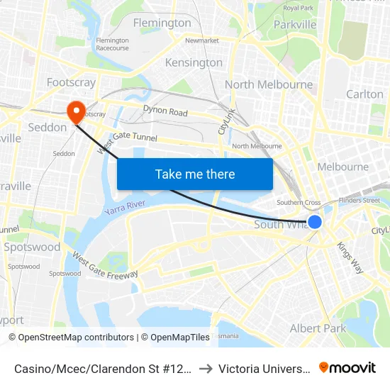 Casino/Mcec/Clarendon St #124a to Victoria University map