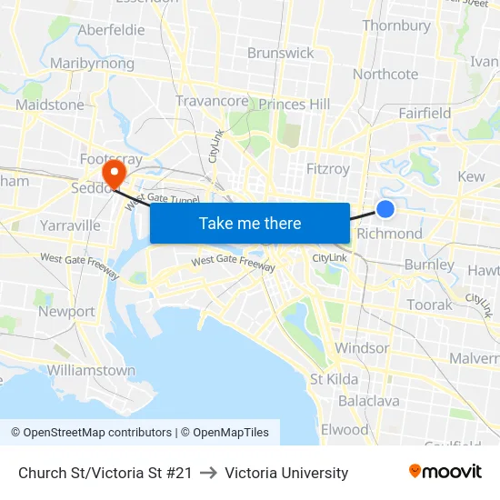 Church St/Victoria St #21 to Victoria University map