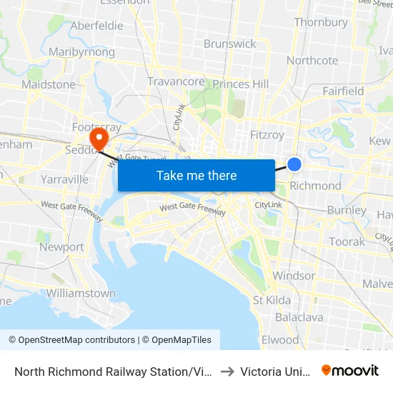 North Richmond Railway Station/Victoria St #19 to Victoria University map
