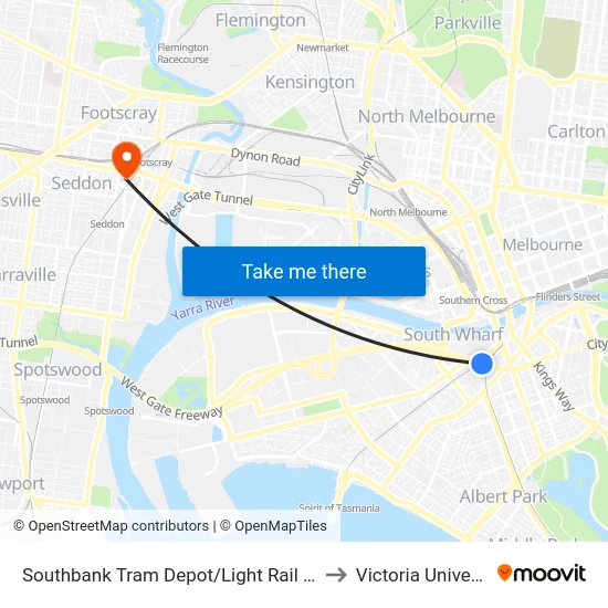 Southbank Tram Depot/Light Rail #125a to Victoria University map