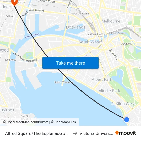 Alfred Square/The Esplanade #136 to Victoria University map