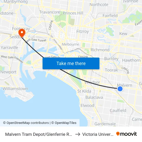 Malvern Tram Depot/Glenferrie Rd #56 to Victoria University map