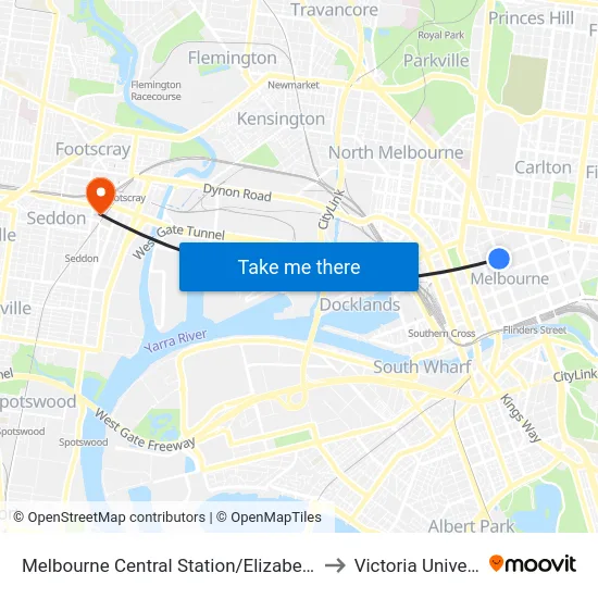 Melbourne Central Station/Elizabeth St #5 to Victoria University map